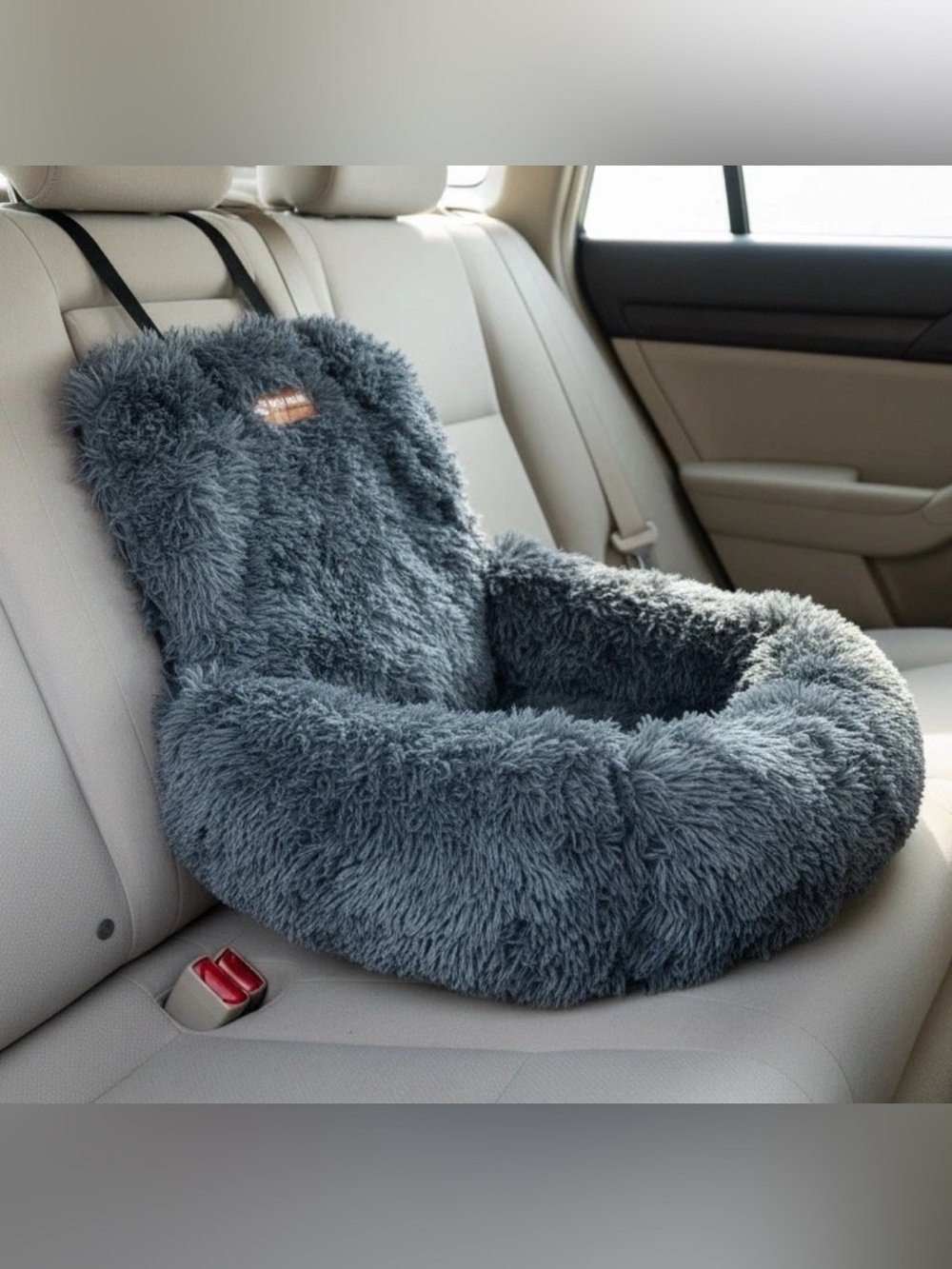 Plush Gray Furry Car Pet Seat - Picture 2 of 6